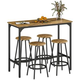 5-Piece Counter Height Bar Table and Chairs Set, Bar Table with Stools, Kitchen Table 4 Chairs, Rustic Brown (Option: Rustic Brown-1260x620x170 mm)