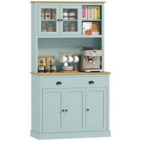 Kitchen Pantry Storage Cabinet with Microwave Stand, 71" Modern Kitchen Hutch with Open Countertop, Glass Doors, Storage Drawers and Adjustable S (Option: Light Blue-895x445x182 mm)